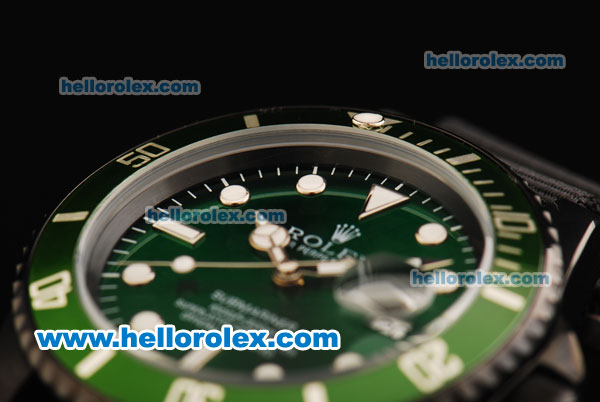 Rolex Submariner Automatic Movement PVD Case with Green Dial - Green Bezel and Black Nylon Strap - Click Image to Close